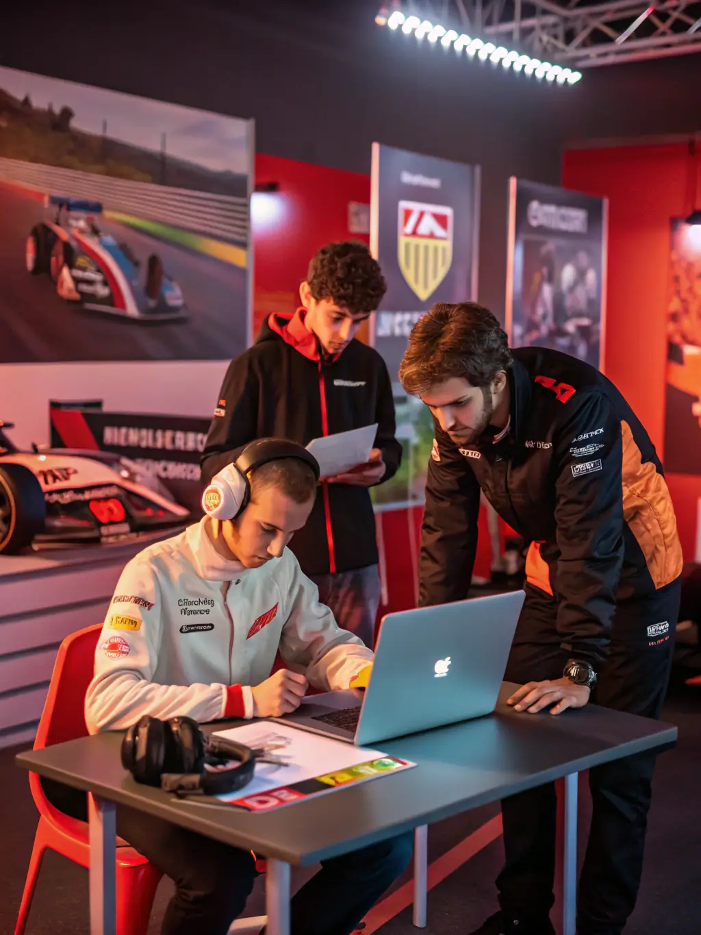A group of PRT PORTIER RACING TEAM members laughing and sharing stories at a community gathering, emphasizing the social aspect of the club.