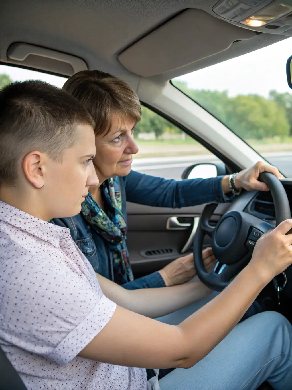 A driver receiving safety instructions from an experienced instructor before a race, highlighting the importance of safety in motorsport.